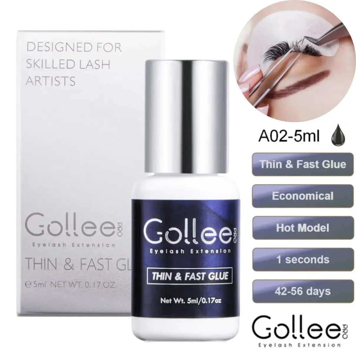 Gollee 0.5S Glue for Eyelashes Extra Strong Glue 50-60days Black Eyelash Glue Lash Extension Supplies Adhesive for Eyelash