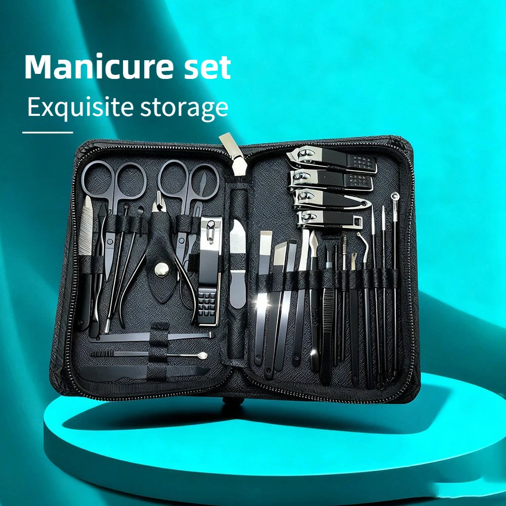 30pcs Blue Red Gradient Nail Clipper Set Nail File Remover Tool tainless Steel Manicure Tool Kit with Storage Box Gifts