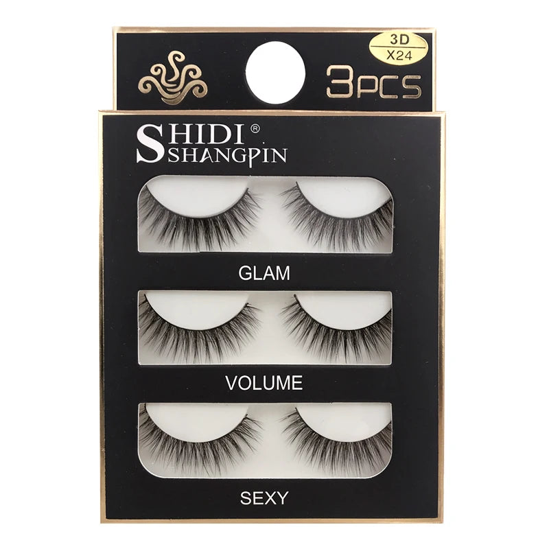 Faux Cils 3 Pairs False Eyelashes Natural Long 3D Mink Lashes Soft Fluffy Wispy Handmade Fake Lashes Eye Makeup Tools Maquiagem