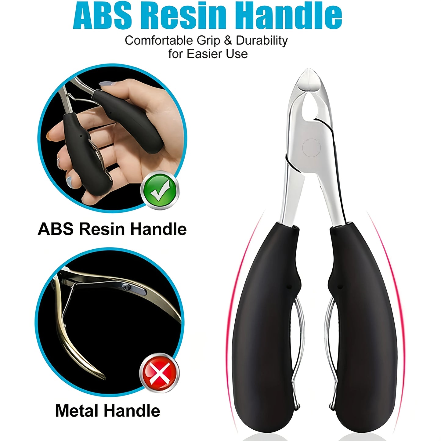 Professional Stainless Steel Toenail Clippers for Thick & Hard Nails Ergonomic Curved Blade Pedicure Scissors with Non-Slip Grip