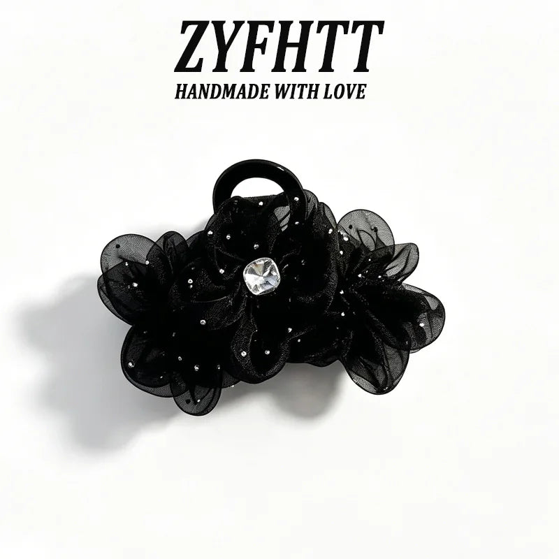 1/3pcs ZYFHTT Rhinestone Mesh Flower Hair Clip Claw for Woman Elegant Shark Clip Fashion Girl Hair Clamp Hair Accessories