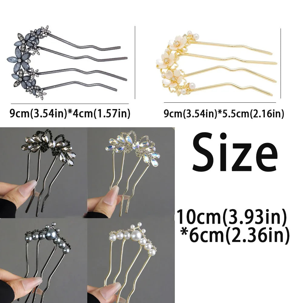 1Pc Pearl Flower U-Shaped  Hair Clips for Women Elegant Style Metal Forks Vintage Pearl Hairpins Hair Styling Tools Gifts