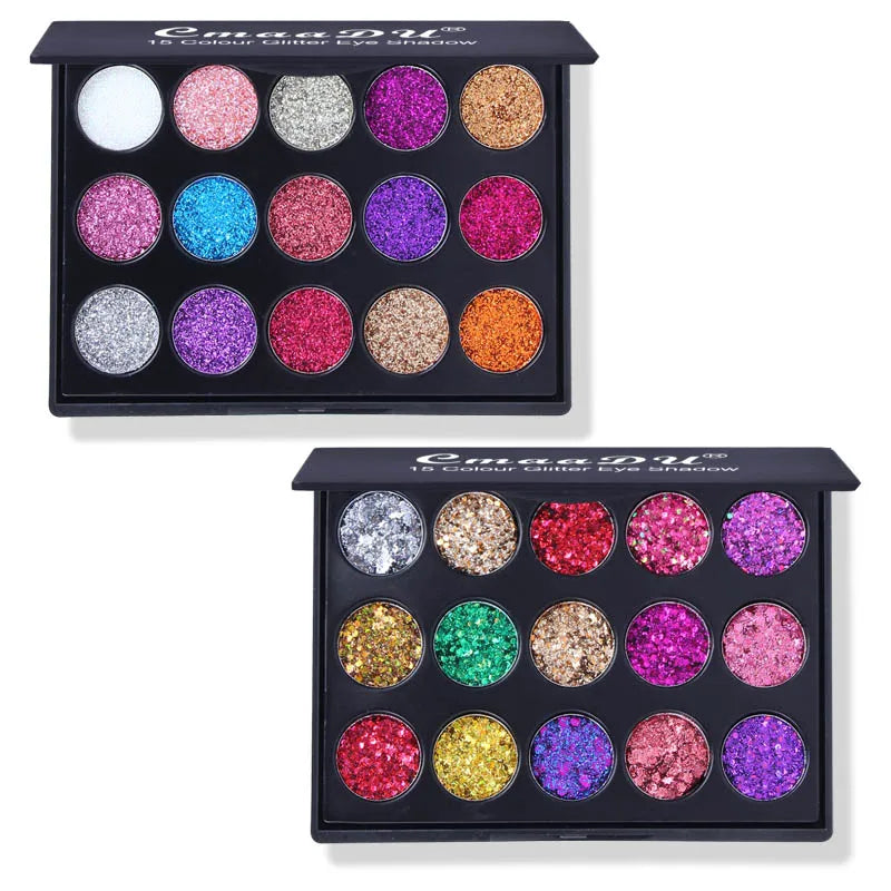 CmaaDu 15 Colors Gold Scallion Powder Diamond Glitter Eyeshadow Tray Shimmering Dazzling Universal Waterproof Easy to Color