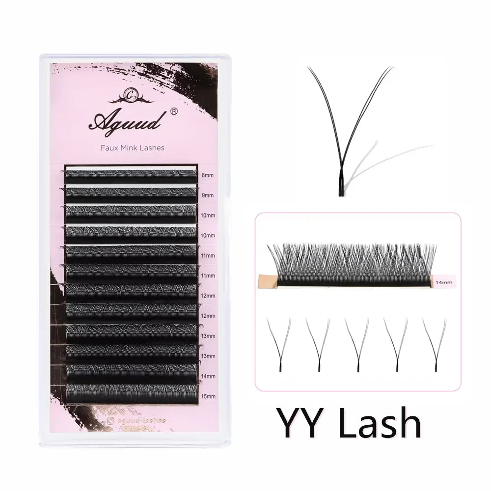 AGUUD 2D Y Lashes Extension Premade Voume Fans Faux Mink Eyelashes Premium Mesh Net Cross Lash Single Tips 2D Y Shaped Eyelashes