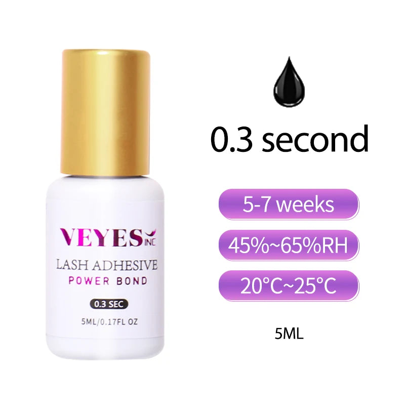 VEYES INC Eyelash Extension Glue 0.5-1 Sec Drying (0.17fl.oz / 5ml) Up to 8 Weeks Retention Adhesive Salon Use for Lash  Tech