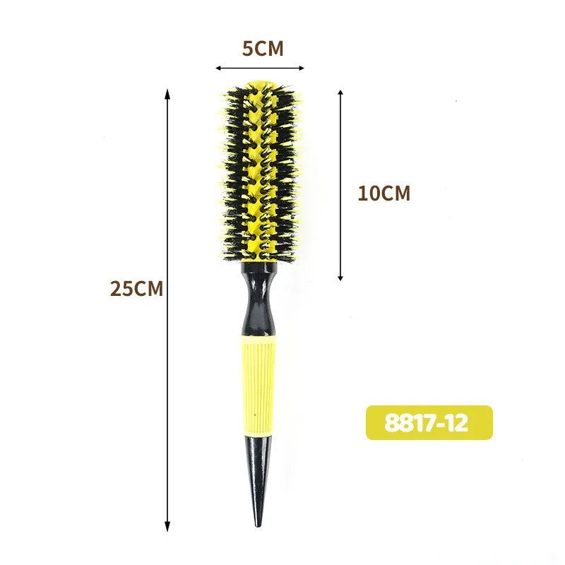 Professional 1PC 6 Sizes Round Wooden Hair Brush Boar Bristle Mix Nylon Salon Women Hair Styling Tools Yellow Brazil Hair Curler