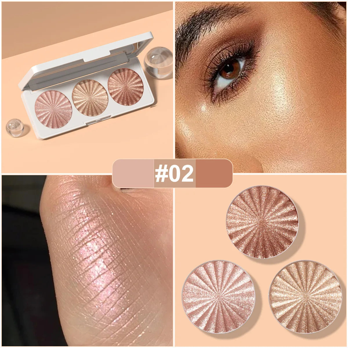 3 Colors Face Glitter Gold Highlighter Palette Makeup Waterproof Shimmer Powder Highlight Face Brighten Contour Body Illuminator