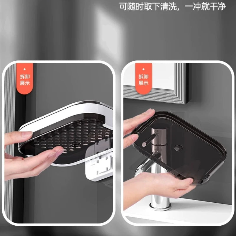 Wall-mounted Soap Box, Toilet Non-punching Double-layer Soap Drain Box, Household Bathroom Storage Soap Rack