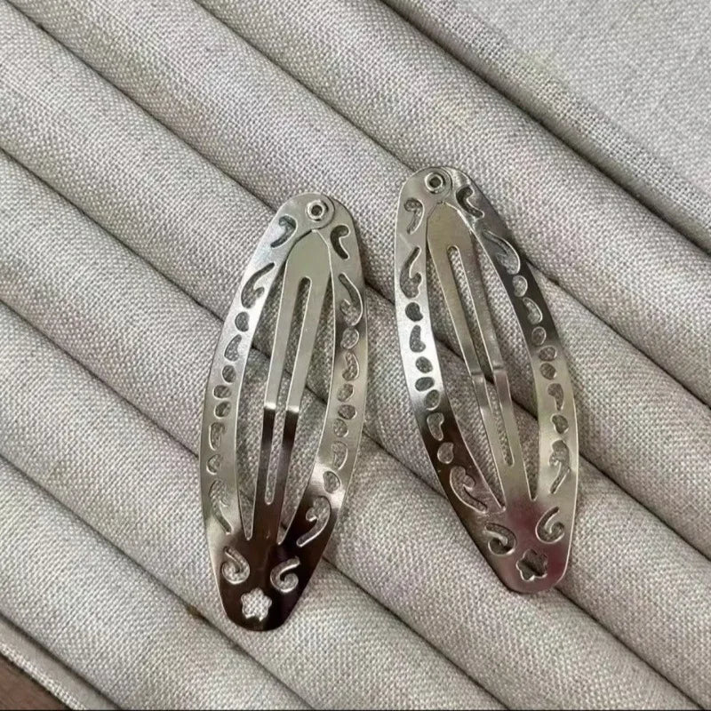 Vintage Hollowed Out Pattern Hair Clips Y2K Geometric Silver Oval Snap Hairclips Punk Metal Side Hairpin Korean Hair Accessories
