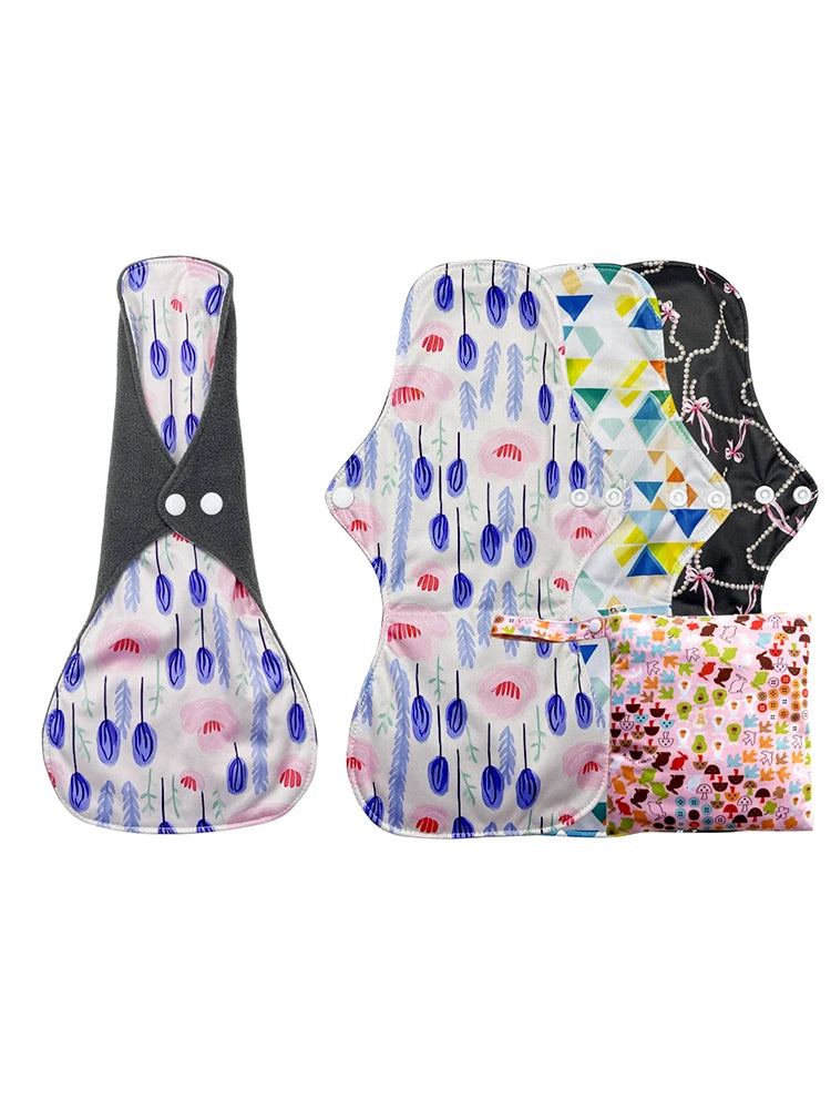 5pcs Set Women Reusable Postpartum Pads, Washable Sanitary Napkins for Heavy Flow, Eco-Friendly Bamboo Charcoal Mama Cloth Pads