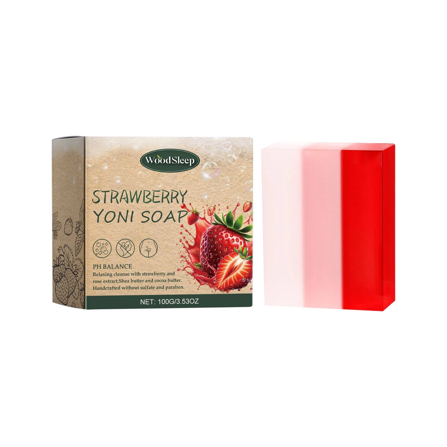 Natural Strawberry Scented Soap - Gentle Deep Cleansing and Moisturizing for Women's Skin, Delicate Body Bath Soap