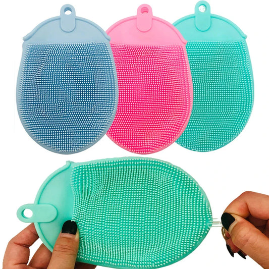 1pcs Silicone Massage Bath Brush with Hook Soft Exfoliating Bath Gloves Baby Showers Cleaning Brush Remover Scrub Showers Bubble