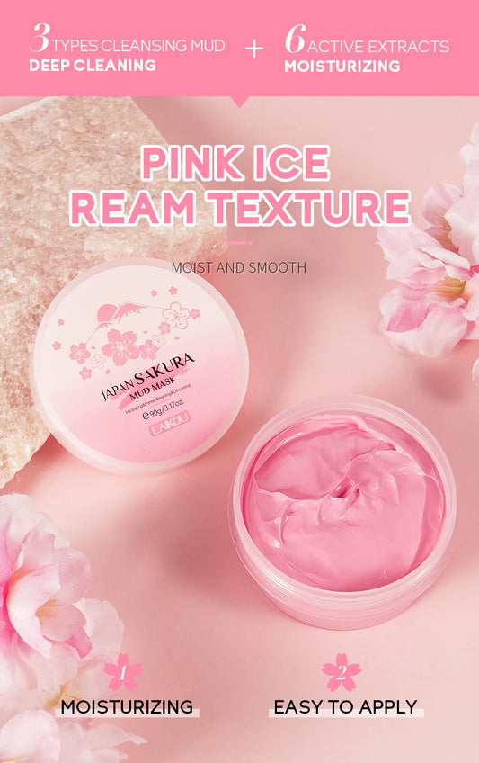 LAIKOU Sakura Clay Mask 25g/90g Deep Cleansing Oil Control Blackhead Removal Moisturizing Brightening Facial Skin Care