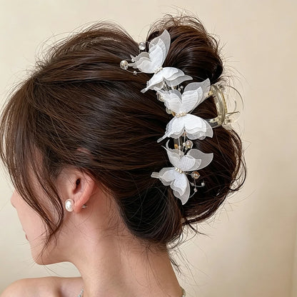New Fashion Simulation Butterfly Hair Clips for Women Elegant Pearl Bow Ponytail Clip Sweet Crab Claw Headdress Hair Accessories