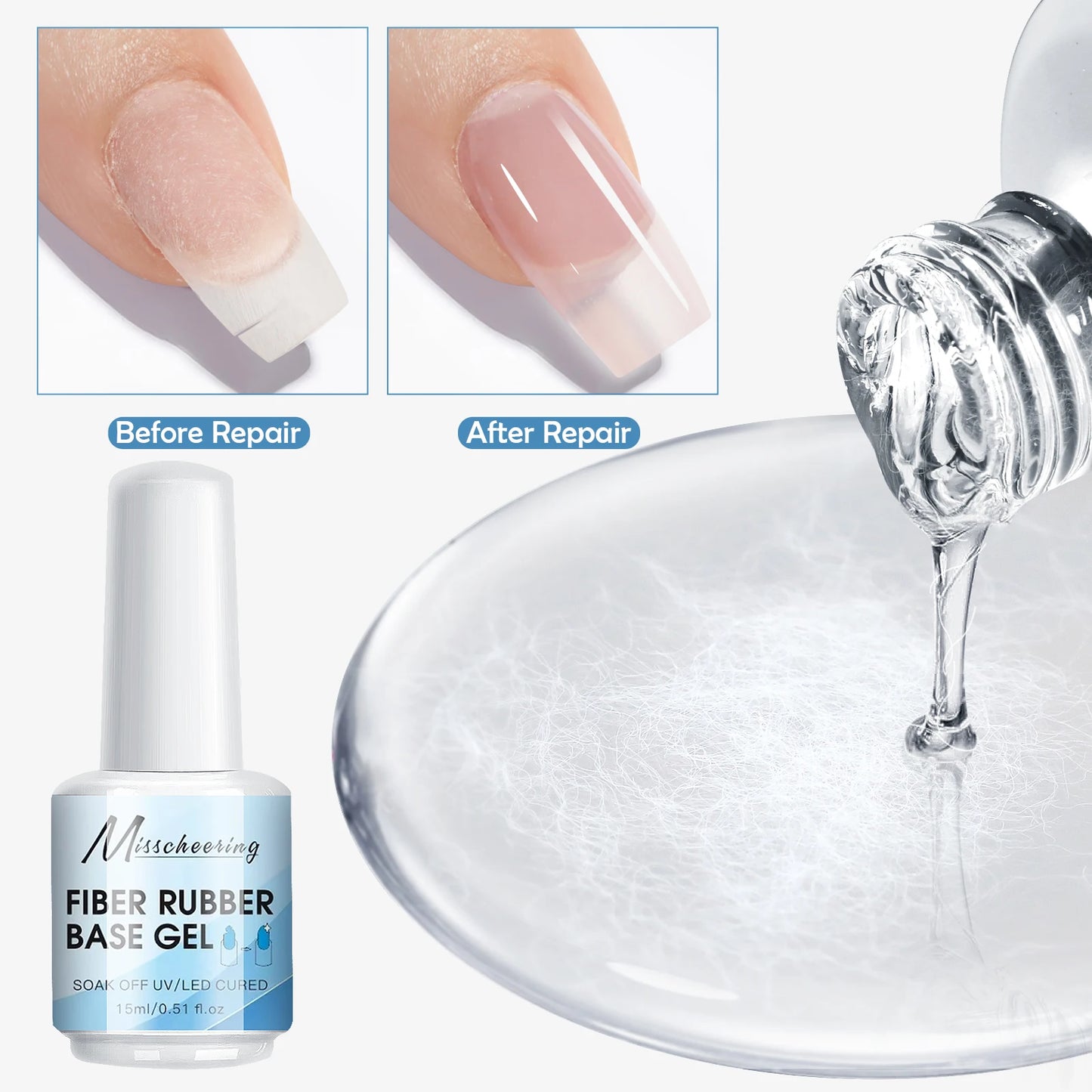 2Pcs 15ml Fiberglass Rubber Base Gel Nail Polish For Broken Nail Repaired Clear Quick Building Soak Off Construction Gel Varnish