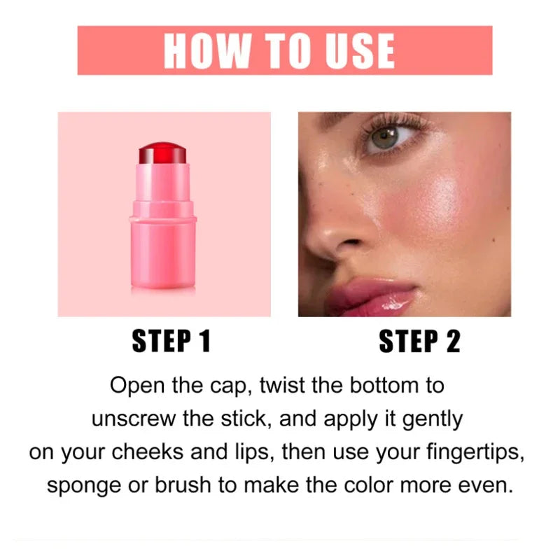 3-in-1 Milk Jelly Tint Facial Blusher Wand Moisturized Long Lasting Matte Rouge Cheek Contour Lipstick Sticker Beauty Makeup