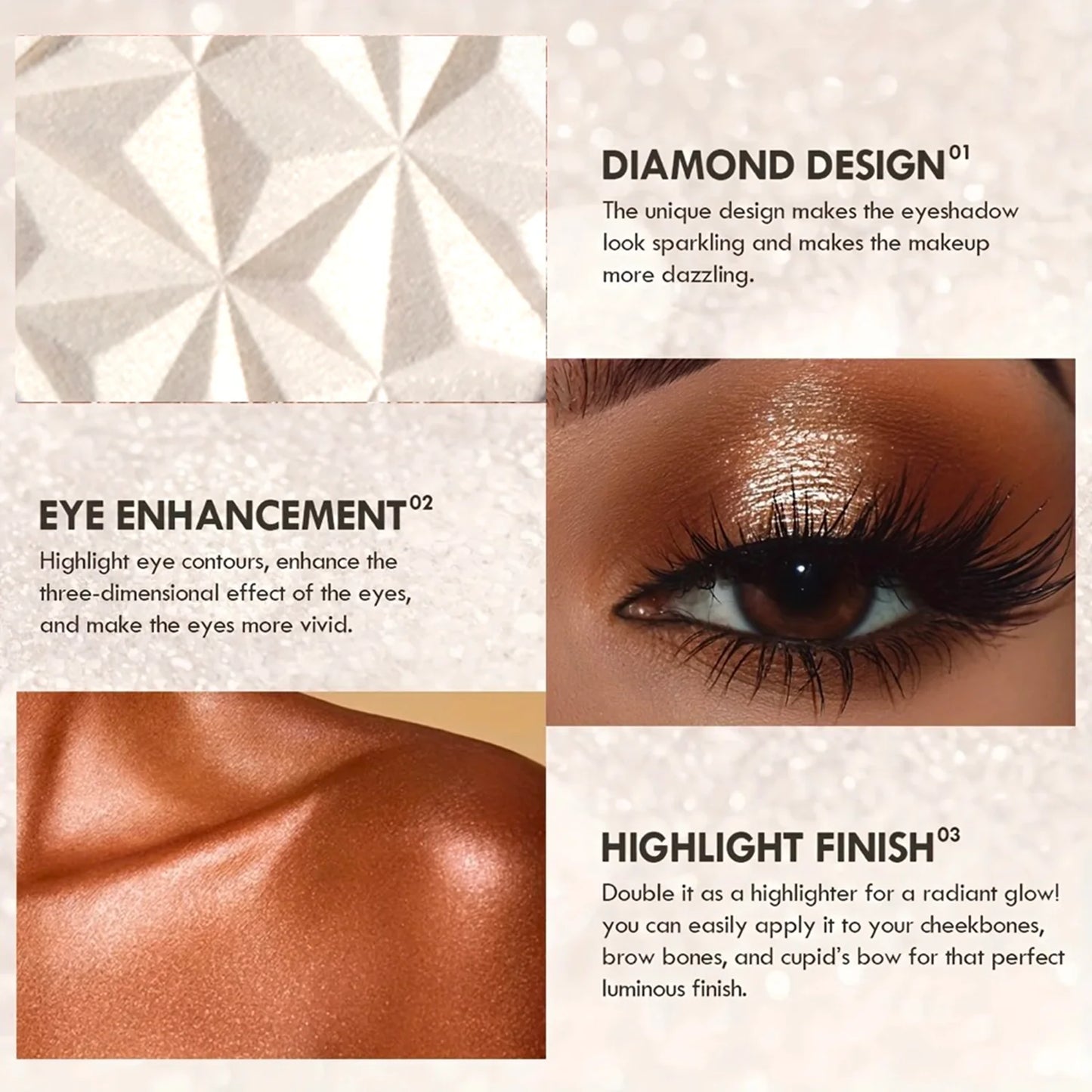 Shimmer Diamond Glow Highlighter – 2-Color Palette for Contour, Brighten, Radiant Skin, Festival & Party Makeup Essential Tool