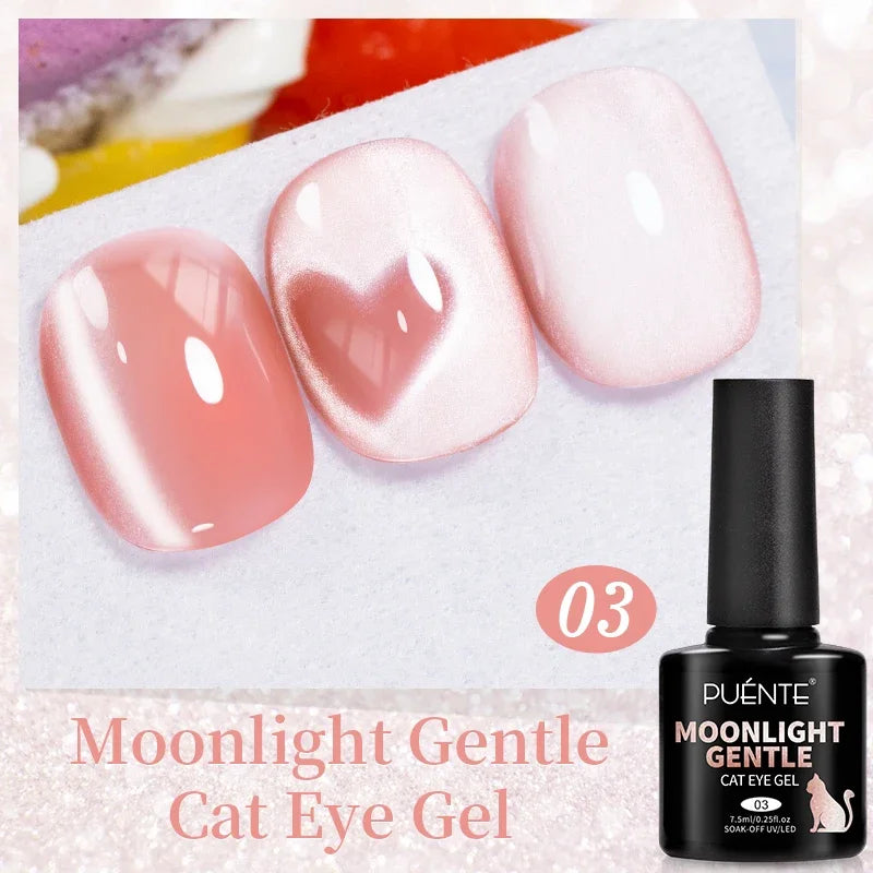 PUENTE 7.5ML Golden Gems Cat Magnetic Gel Nail Polish Pink Brown Blue Colors Golden Glitter Cat Eye Soak Off UV Nail Art Varnish