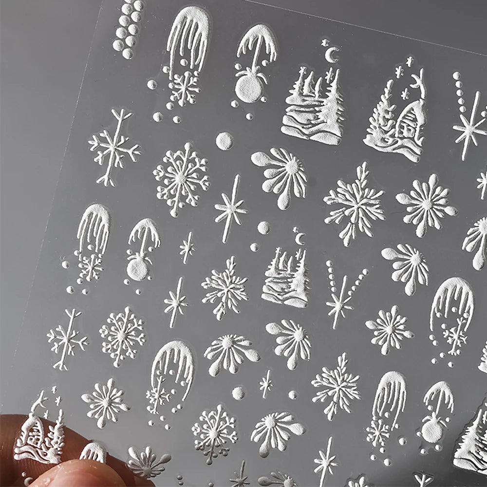 2pcs 5D Christmas Nail Stickers Waterfall Snowflakes Santa Claus Elk Gingerbread Nail Decals  Embossed Winter  Xmas Manicure Set