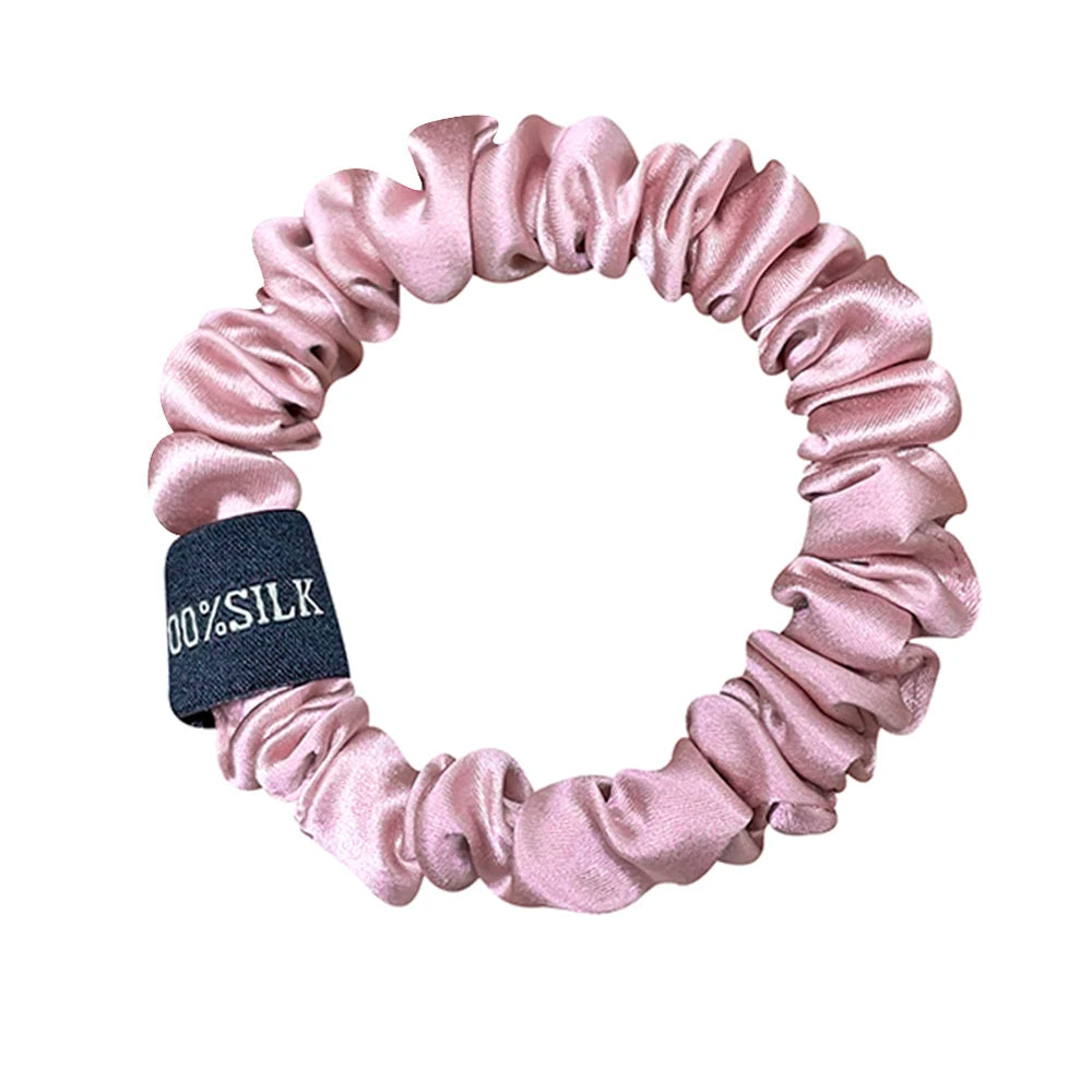 100% Pure Mulberry Silk Scrunchies Hair Bands Ties Gum Elastics Ponytail Holders Pure Color for Women Girls 19 Momme 1.5CM