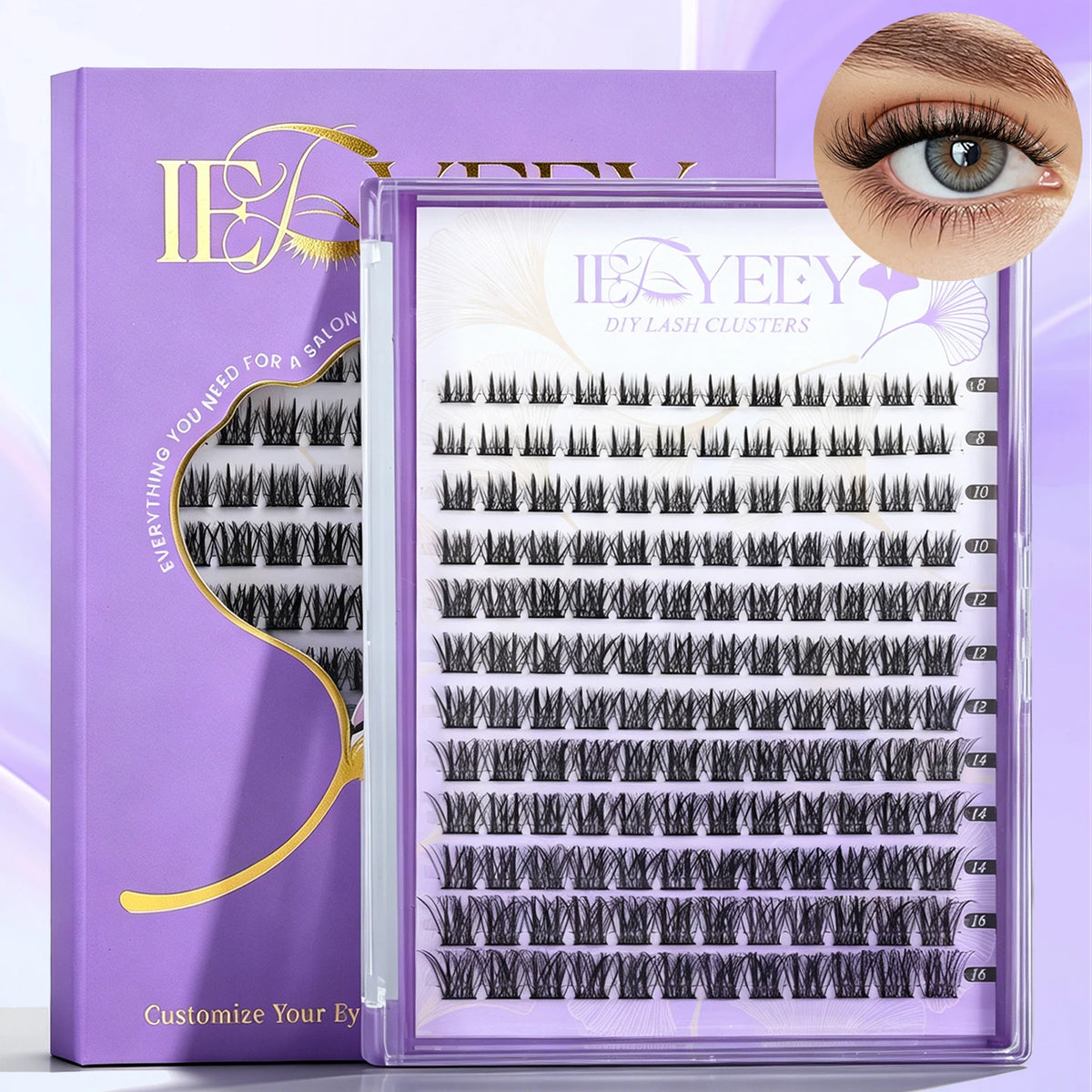 IEEYEEY Wispy Thick Lashes Clusters Natural Fluffy Segmented Lashes 3D Individual Volume Lash 8-16mm Mixed DIY Eyelash Extension