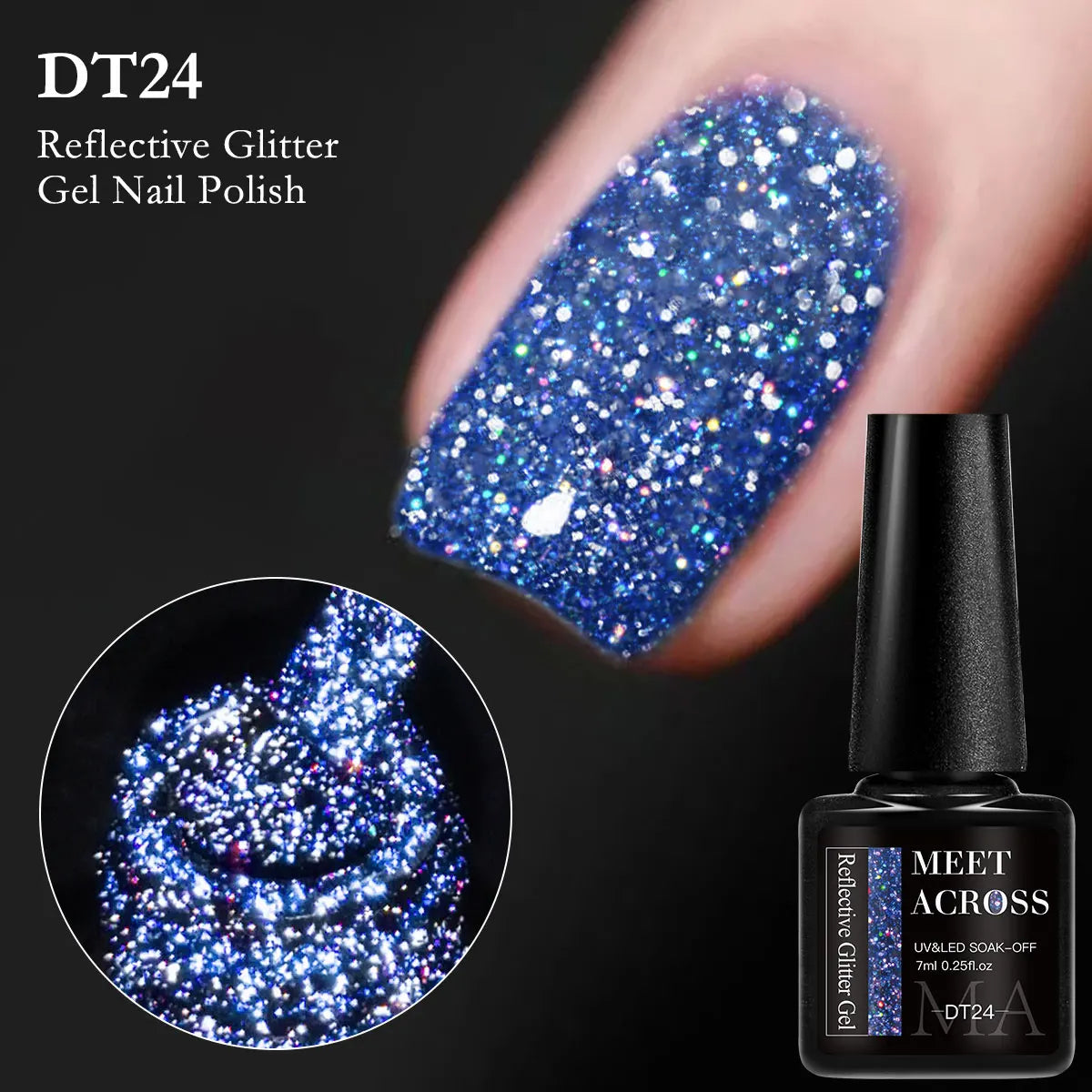 7ml Reflective Glitter Gel Nail Polish Semi Permanent Soaking Nail Art Varnish Alcohol-Free Salon Quality Manicure DIY Design