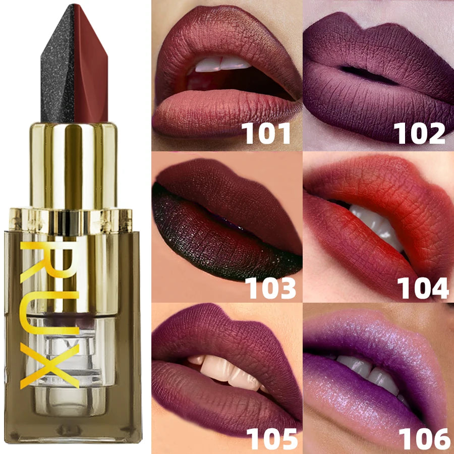 6 Color Glitter Two-tone Lipstick Purple Black Matte 1pc Lipsticks Cosmetics Easy to Use Lip Tint Makeup Lip Beauty Red Pigment