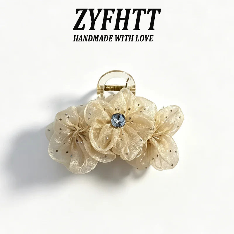 1/3pcs ZYFHTT Rhinestone Mesh Flower Hair Clip Claw for Woman Elegant Shark Clip Fashion Girl Hair Clamp Hair Accessories