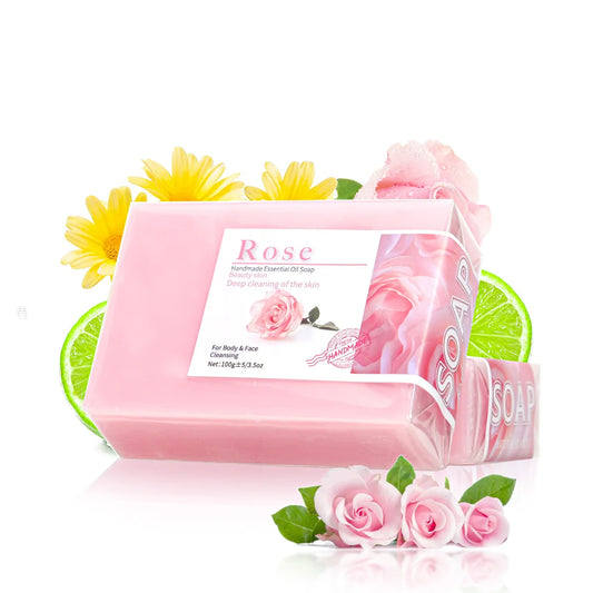 100g Hot Selling Products Rose Oil Handmade Glycerin Soap Bar Body Face Soap Deep Cleans Whitening Soap with Lavender