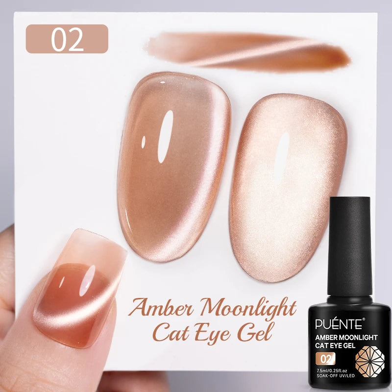 PUENTE 7.5ML Golden Gems Cat Magnetic Gel Nail Polish Pink Brown Blue Colors Golden Glitter Cat Eye Soak Off UV Nail Art Varnish