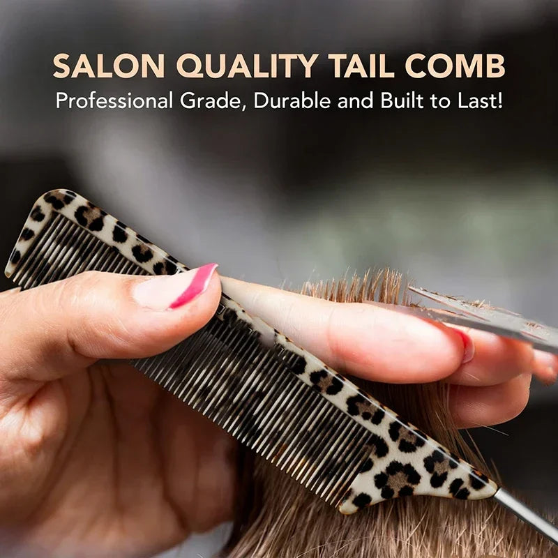 1/2/3pcs Leopard Pattern Rat Tail Hair Comb Metal Pointed Tail Fine Tooth Comb Professional Hair Styling Sectioning Tool Salon