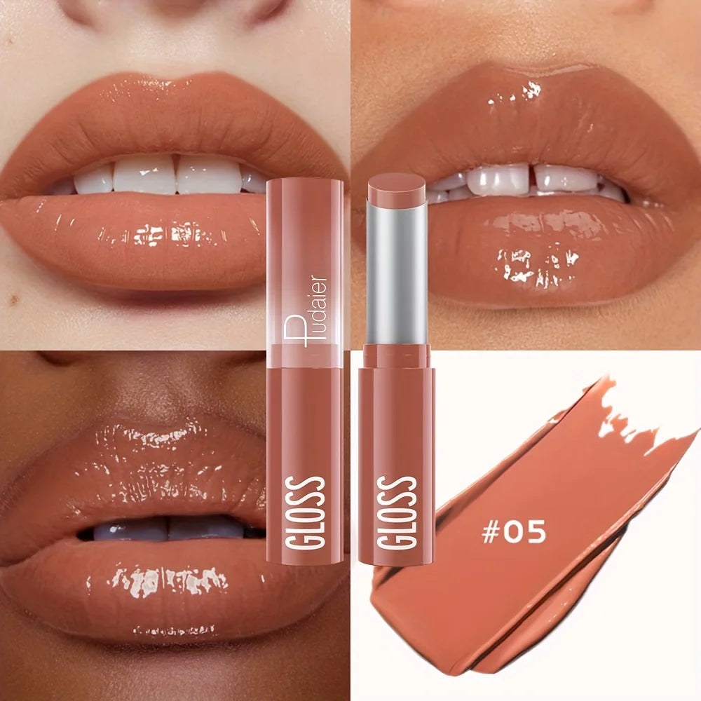 Waterproof Lipstick with Glass Mirror and Plumping Effect Non-Stick Nude Shades,Matte Lip Gloss For Plumper Looking Lips