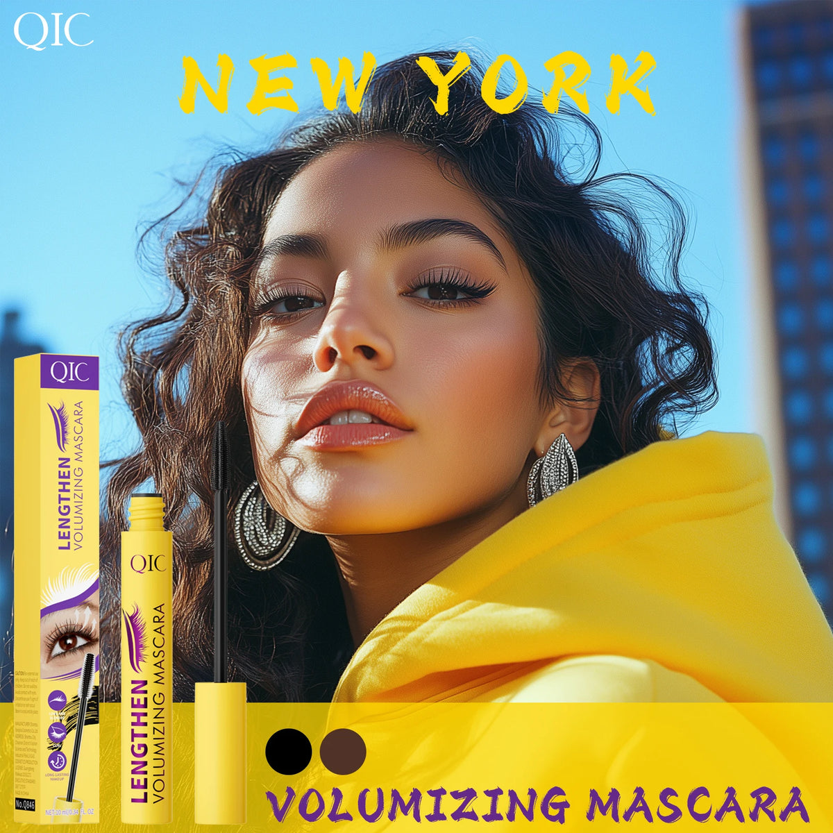 QIC 4D Black Mascara Brown Mascara Thickening, Lengthening, Curling, Waterproof Liquid Fiber Mascara.