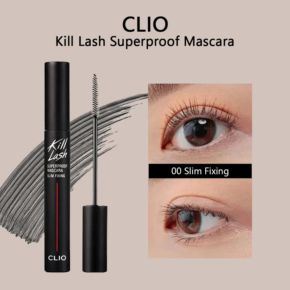 CLIO Kill Lash Superproof Mascara,Volumizing Formula,Lightweight & Clump-Free,Defined & Separated,Korean Cosmetic,Korean Makeup