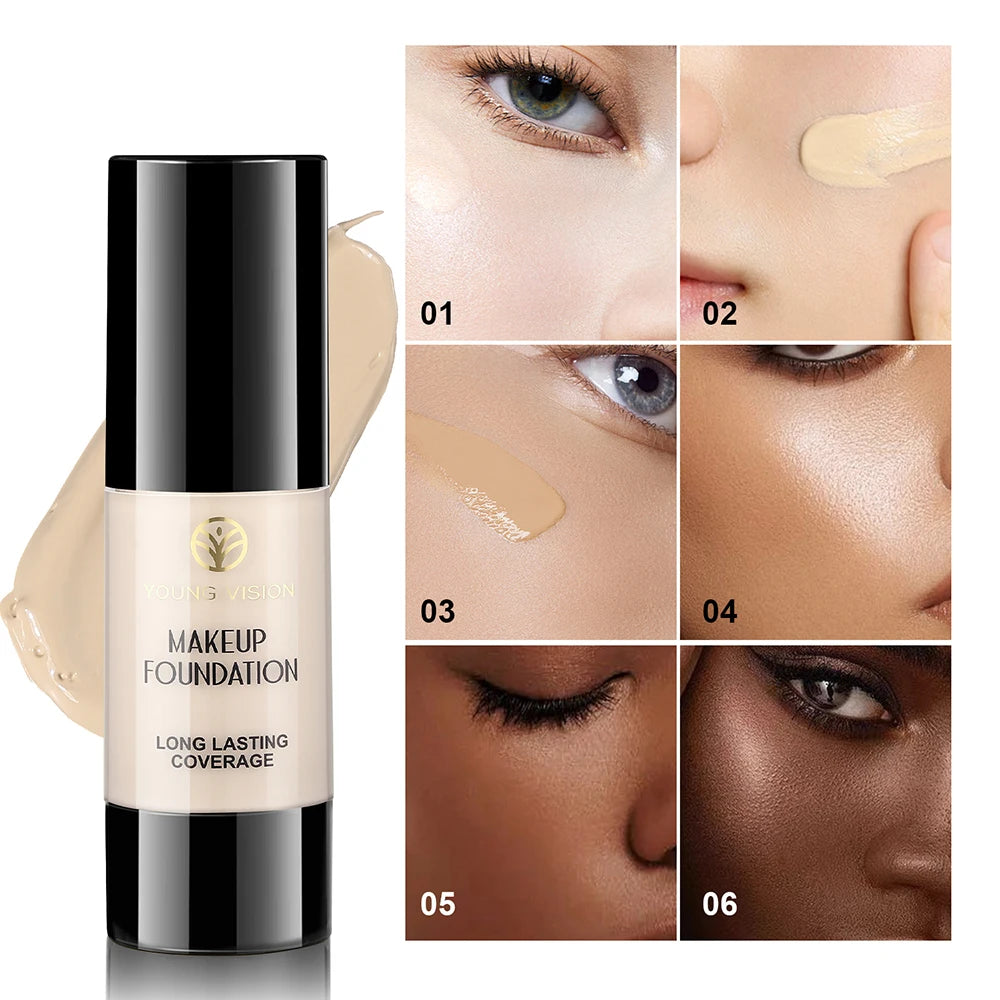 Long-Lasting Waterproof Liquid Foundation with Oil Control & Moisturizing, High Coverage Sweat-Resistant Concealer for Women,