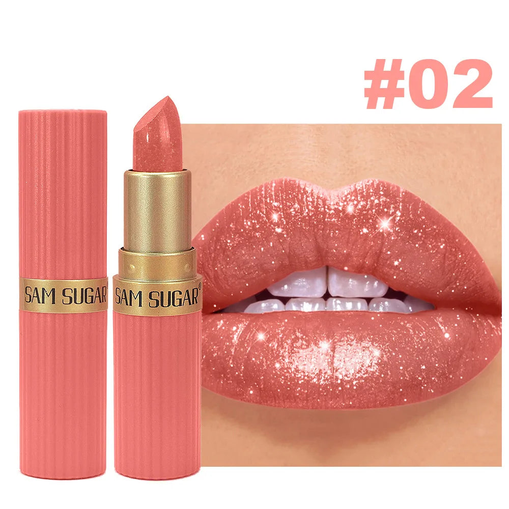 Diamond Chocolate Red Lipstick Pearlescent Glitter Velvet Lipstick Waterproof Shiny Metallic Matte Lip Gloss Non-fade Makeup