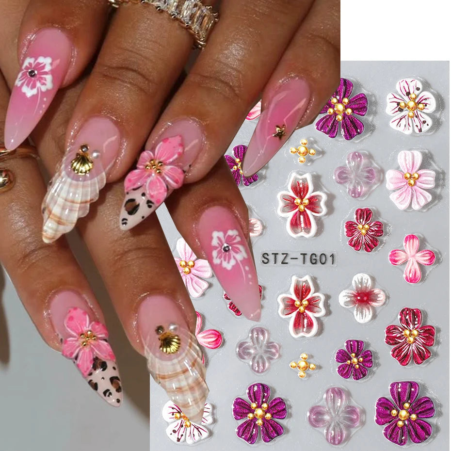 Hipster Pure Purple Pink Flowers Rose Spring Lily Camellia Daisy Jelly Cherry Blossom Magnolia Nail Art Stickers Manicure Decals