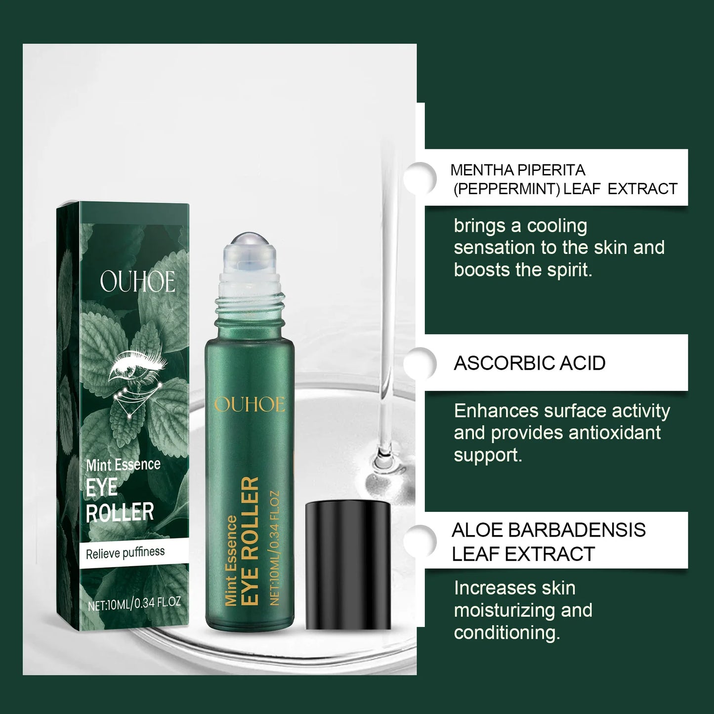 Mint Eye Serum Contains Vitamin C To Reduce Fine Lines and Crow's Feet. Moisturizing Eye Care Products. Skin Care Products