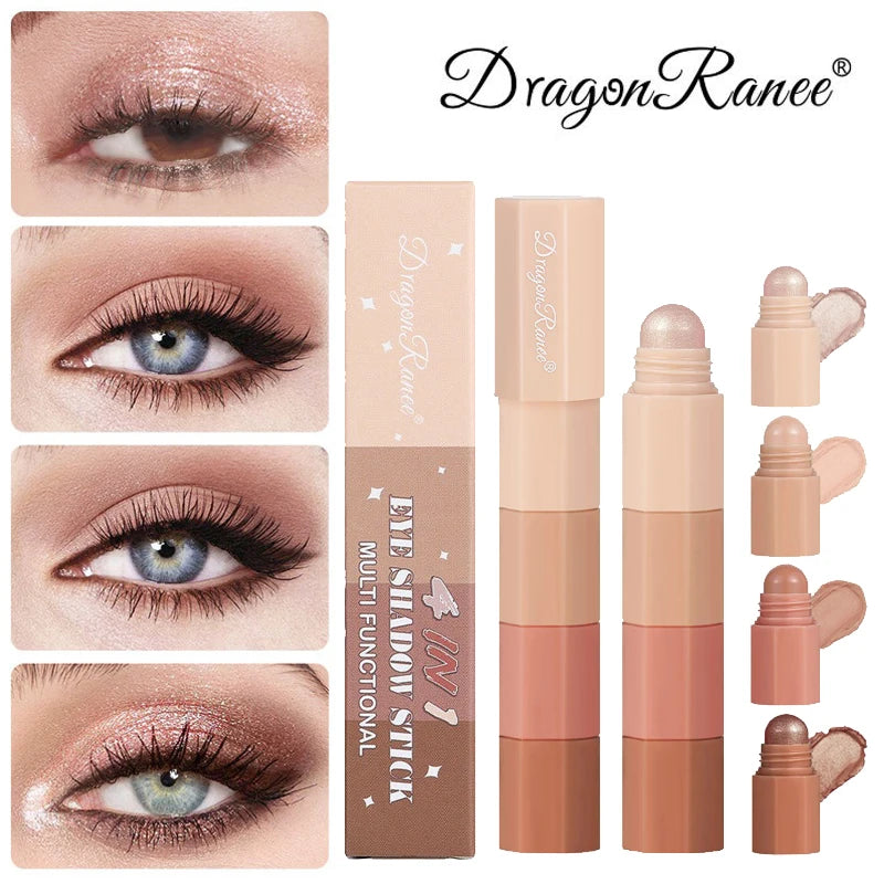 New 4 IN 1 Combo Eyeshadow Highlighter White Brown Eye Shadow Stick Glitter Pearlescent High Gloss Eyeshadow Mini Shadow Crayon
