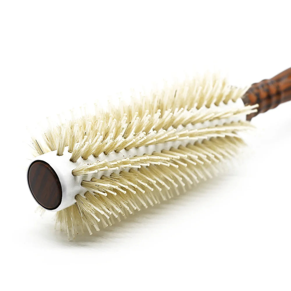 3Sizes Natural Boar Bristle Round Hair Brush Wooden Point Tail Curling Comb Salon Blow Dry Styling Brush for Fluffy Curls Bangs