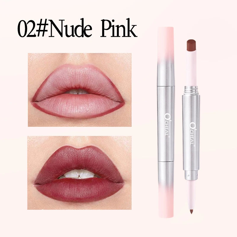 Matte Lip Liner Lipstick 2 In 1 Pen Long Wearing Non Transfer Sexy Red Rotating Double Headed Makeup Cosmetics