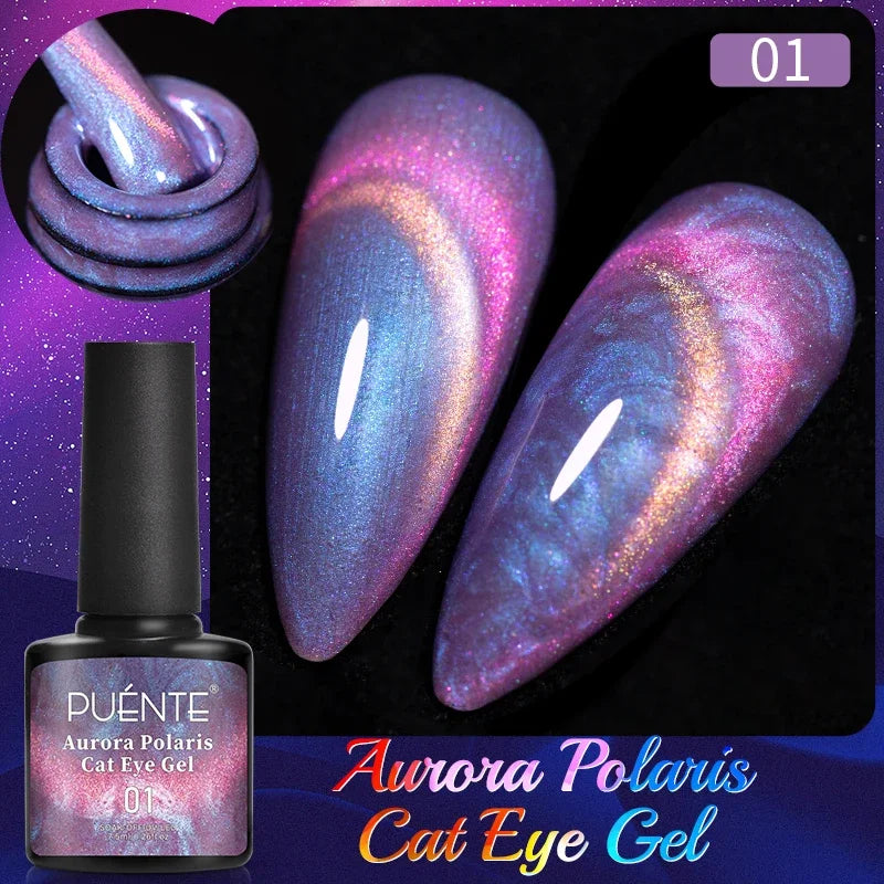 PUENTE 7.5ML Vibrant Blue Cat Eye Gel Nail Polish High Glossy Long-Lasting Soak Off UV Semi-Permanent Nail Art Varnish Manicure