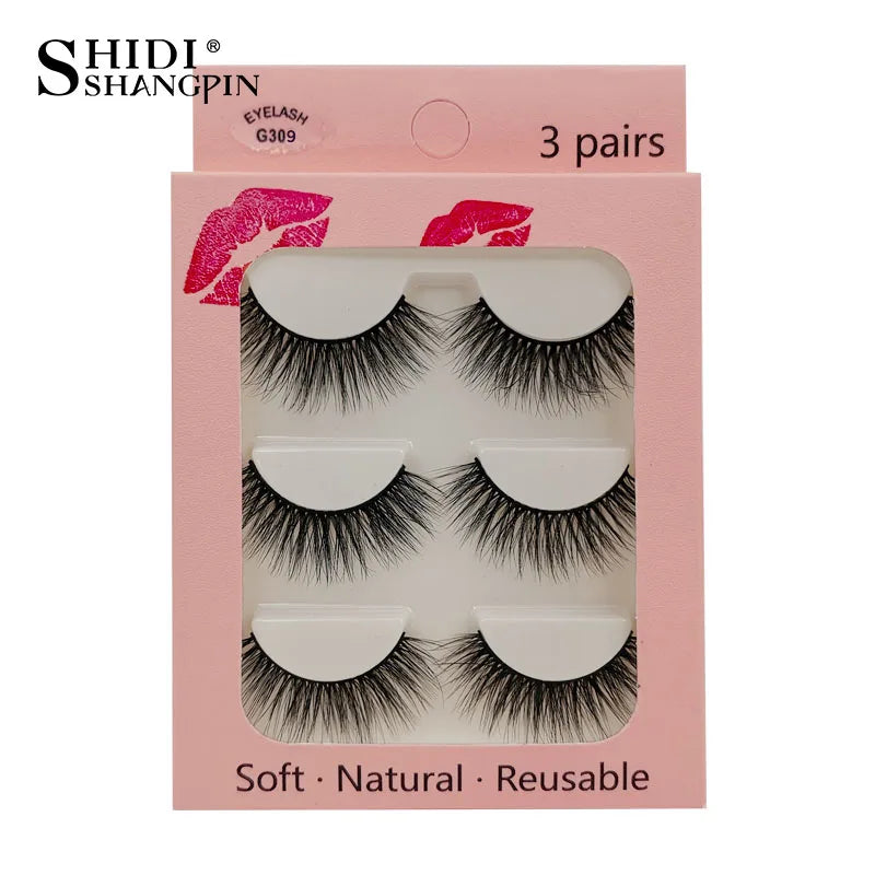 Faux Cils 3 Pairs False Eyelashes Natural Long 3D Mink Lashes Soft Fluffy Wispy Handmade Fake Lashes Eye Makeup Tools Maquiagem