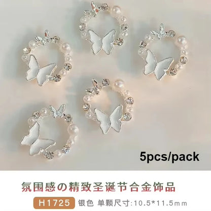Flat Pearl Wreath Star Bowknot Butterfly Rhinestones Christmas Koi Metal Alloy Jewelry Nail Art Decorations Manicure Accessories