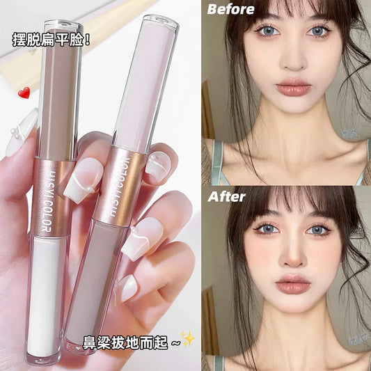 Dual-End Liquid Highlighter Pen, Skin Brightening & Contouring Stick, Natural Contour, Long-Lasting, Waterproof