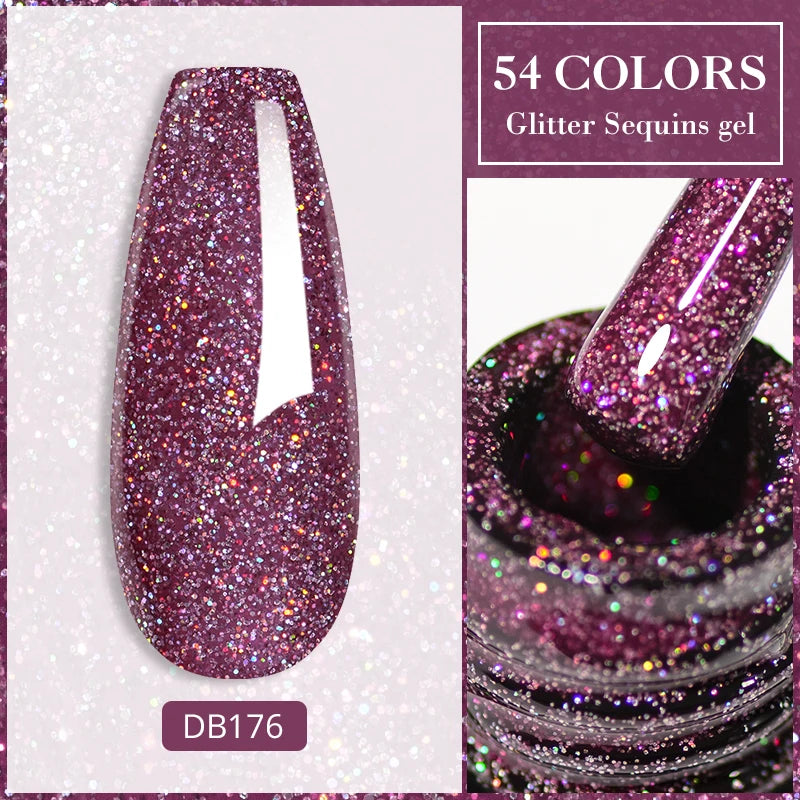 7ml Champagne Gold Sliver Reflective Nail Gel Polish Sparkling Shining Glitter Pink Red Nail Supplies Semi Permanent Gel Varnish