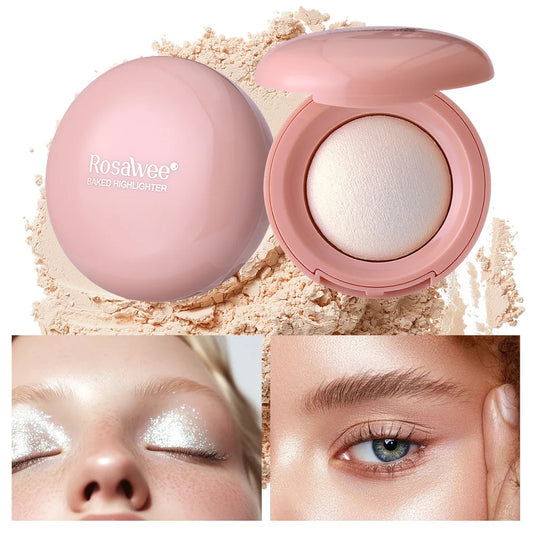 Monochrome Face Brightening Highlighter, Lightweight Non-Greasy Glitter Powder with Subtle Shimmer,Light Beige Brightening