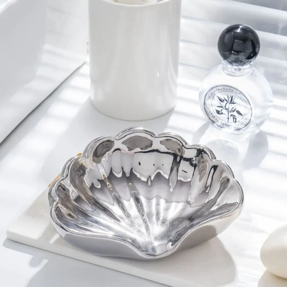 Cute Ceramic Shell Storage Box Self Draining Multi-Purpose Swan Soap Case Sea Shell Shape Waterproof Soap Dish Household