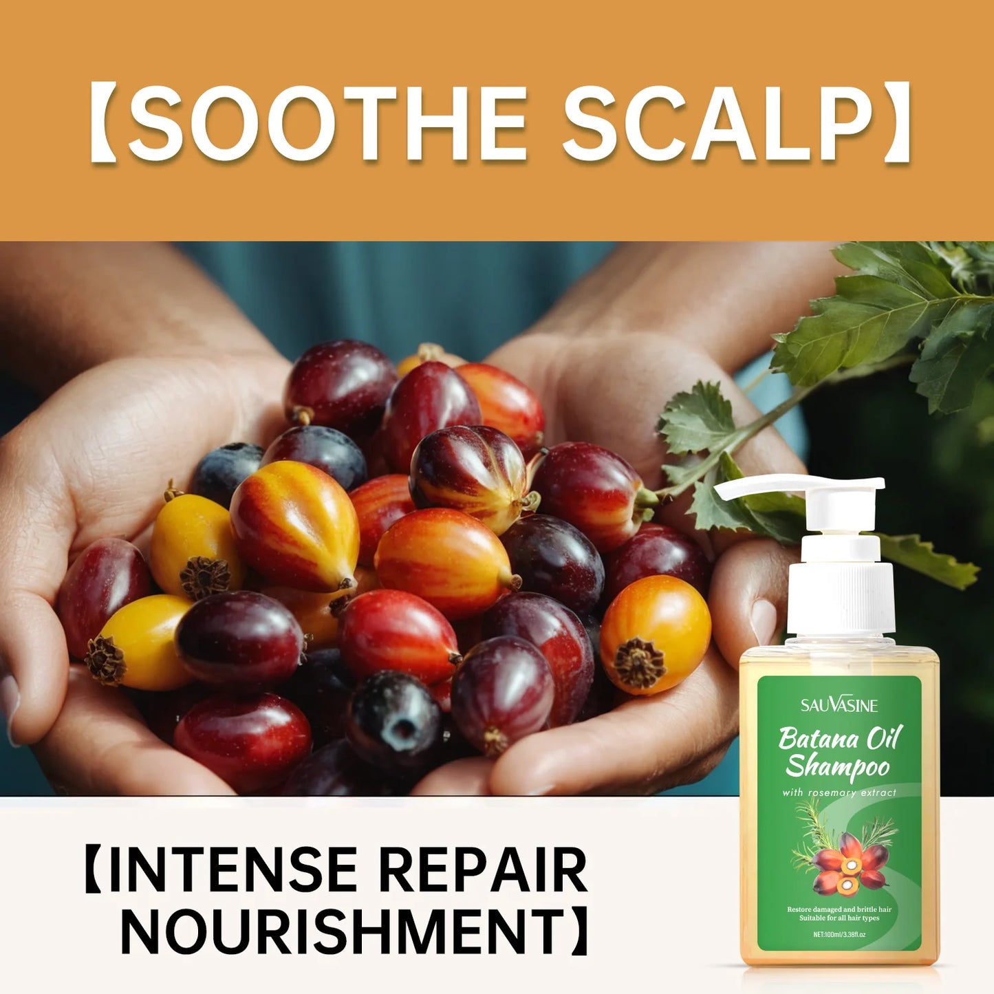 100ML Batana Oil Shampoo Soothing Scalp Intense Repair Batana Nourishing Shampoo with Rosemary Extract for All Hair Types