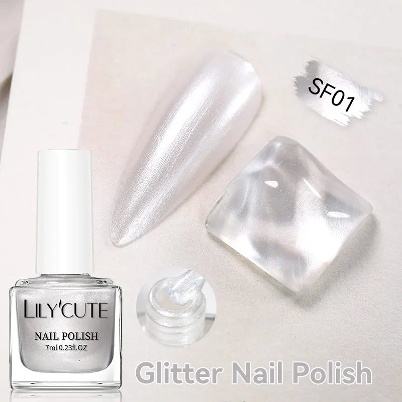 LILYCUTE 7ml Dark Red Nail Polish Water-based Colorful Glitter Sequins Air Dry No Need Cure Nail Art Supplies Gorgeous Color